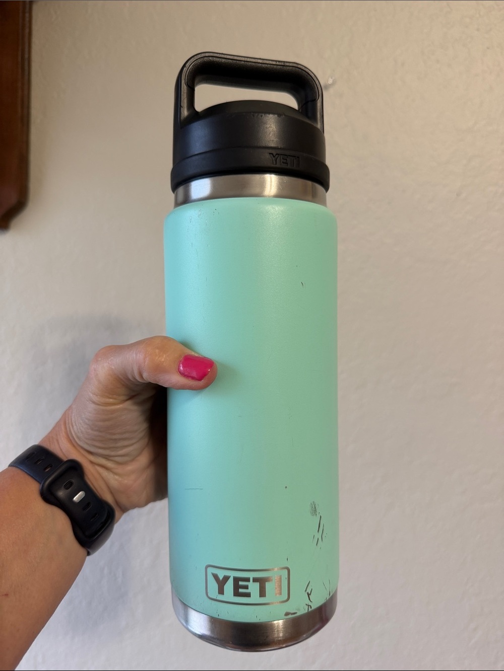 YETI 26 oz with chug lid YETI Rambler bottle in Seafoam with a chug cap